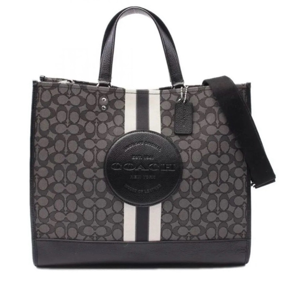 Coach Men's Signature Canvas Messenger Tote in Charcoal with Black Trim - Picture 1 of 5